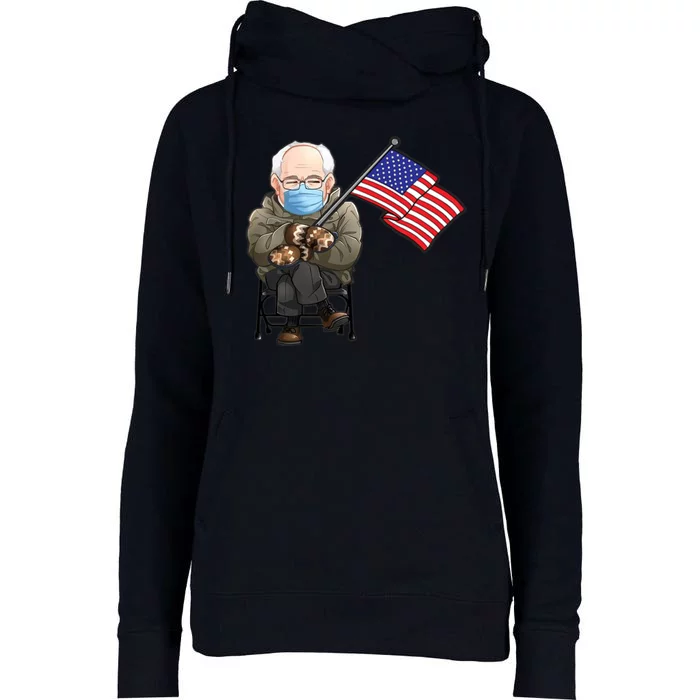 Bernie Sanders Mitten Meme USA Flag Womens Funnel Neck Pullover Hood