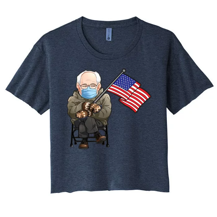 Bernie Sanders Mitten Meme USA Flag Women's Crop Top Tee