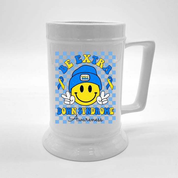 Be Extra Smile Face Down Syndrome Awareness Front & Back Beer Stein