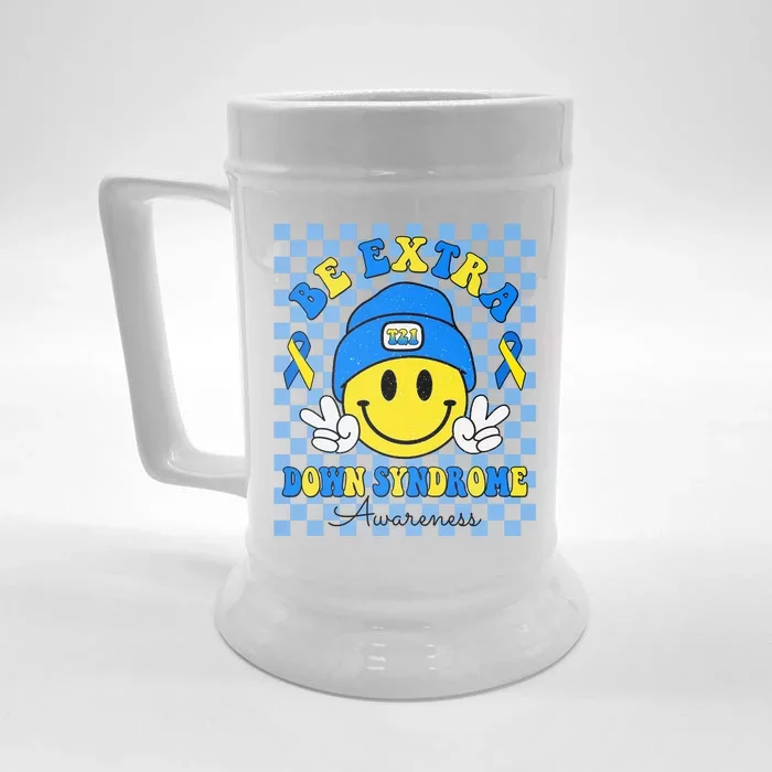 Be Extra Smile Face Down Syndrome Awareness Front & Back Beer Stein