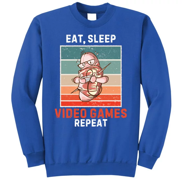 Bacon Eat Sleep Video Games Repeat Vintage Video Games Great Gift Tall Sweatshirt