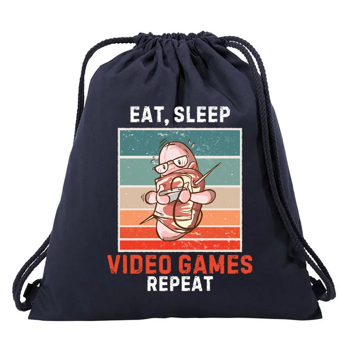 Bacon Eat Sleep Video Games Repeat Vintage Video Games Great Gift Drawstring Bag