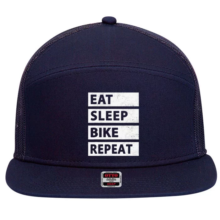 Bicycle Eat Sleep Bike Repeat Cycling 7 Panel Mesh Trucker Snapback Hat