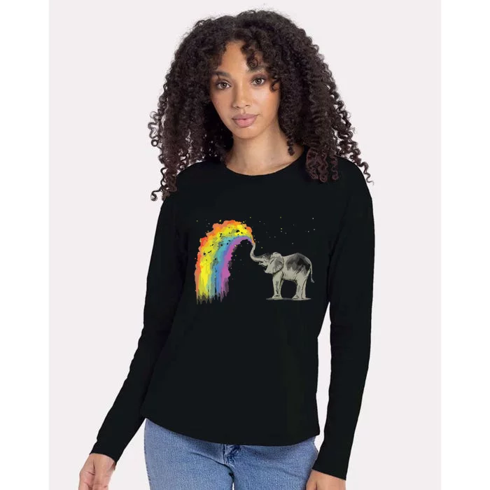 Baby Elephant Spraying Rainbow Womens Cotton Relaxed Long Sleeve T-Shirt