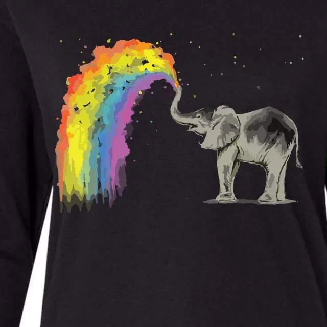 Baby Elephant Spraying Rainbow Womens Cotton Relaxed Long Sleeve T-Shirt