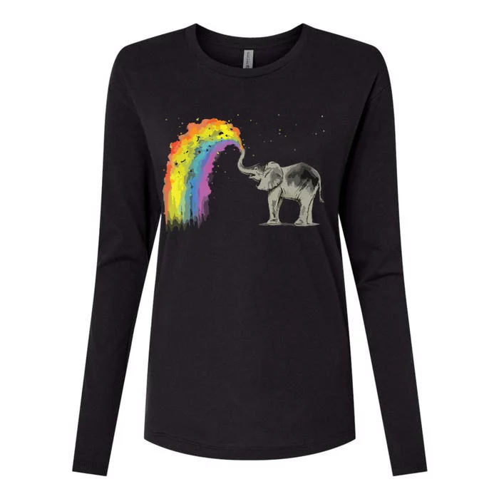 Baby Elephant Spraying Rainbow Womens Cotton Relaxed Long Sleeve T-Shirt