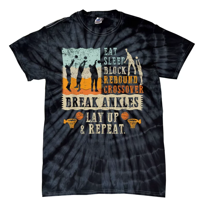 Basketball Eat Sleep Block Rebound Crossover Break Ankles Tie-Dye T-Shirt