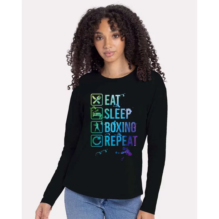 Boxing Eat Sleep Repeat Watercolor Gift Womens Cotton Relaxed Long Sleeve T-Shirt