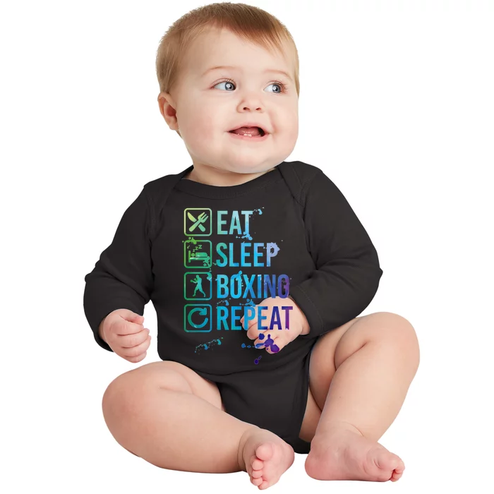 Boxing Eat Sleep Repeat Watercolor Gift Baby Long Sleeve Bodysuit