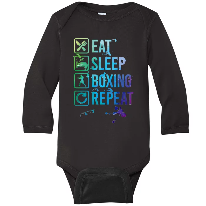 Boxing Eat Sleep Repeat Watercolor Gift Baby Long Sleeve Bodysuit