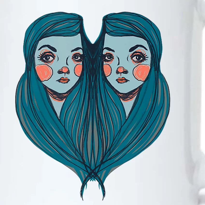 Big Eyes Sad Twin Drawing Retro Mod Blue Hair Kawaii Black Color Changing Mug