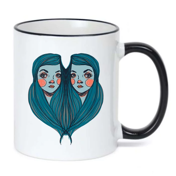 Big Eyes Sad Twin Drawing Retro Mod Blue Hair Kawaii Black Color Changing Mug