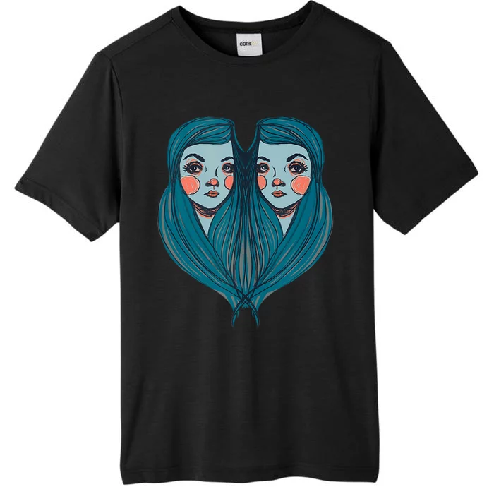 Big Eyes Sad Twin Drawing Retro Mod Blue Hair Kawaii ChromaSoft Performance T-Shirt