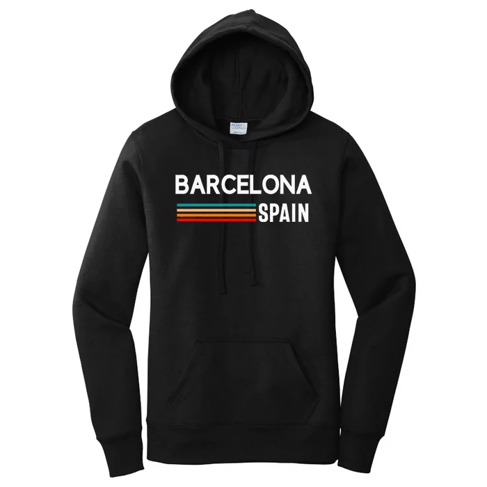 Barcelona Espana Spain Est. Souvenir Flag Map Vacation Women's Pullover Hoodie