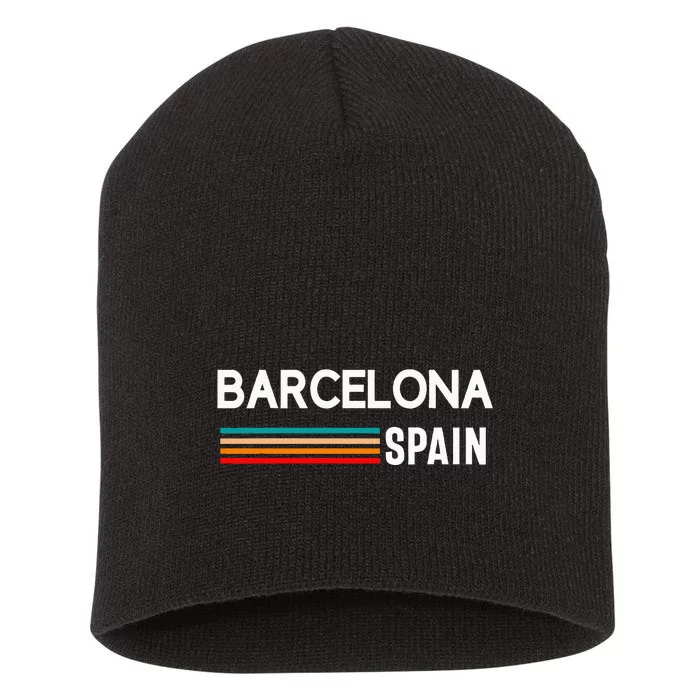 Barcelona Espana Spain Est. Souvenir Flag Map Vacation Short Acrylic Beanie