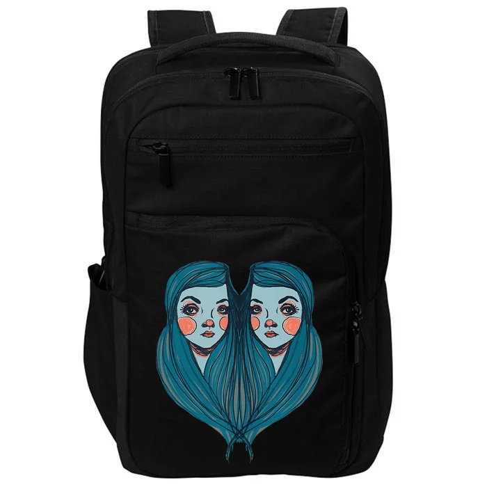 Big Eyes Sad Twin Drawing Retro Mod Blue Hair Kawaii Impact Tech Backpack