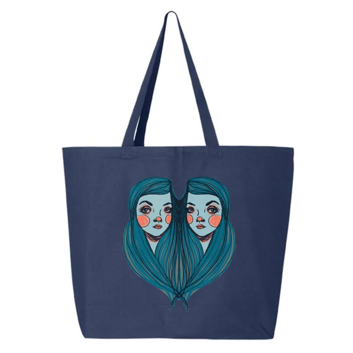 Big Eyes Sad Twin Drawing Retro Mod Blue Hair Kawaii 25L Jumbo Tote