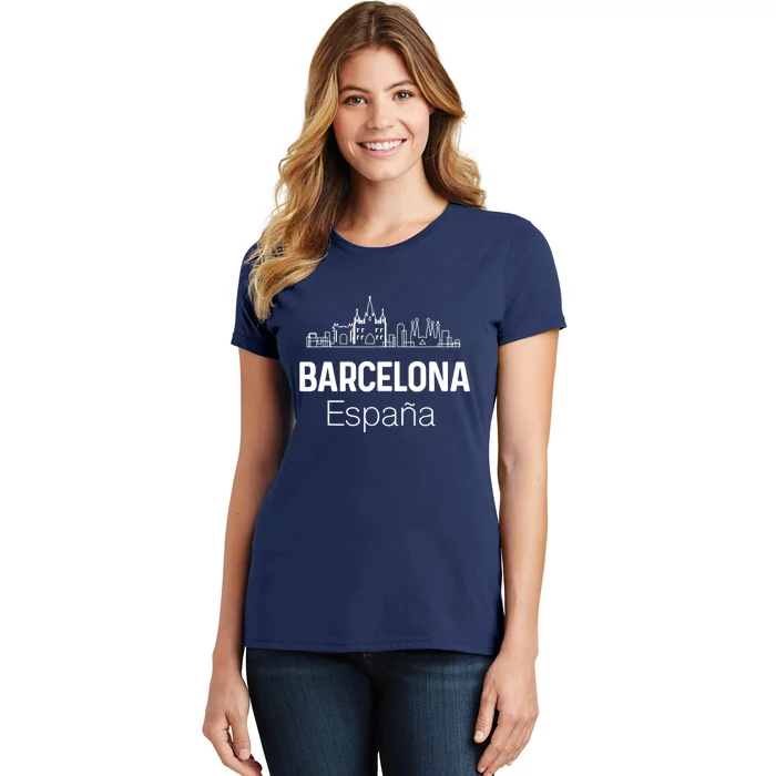 Barcelona Espana Spain Est Souvenir Flag Map Vacation Women's T-Shirt