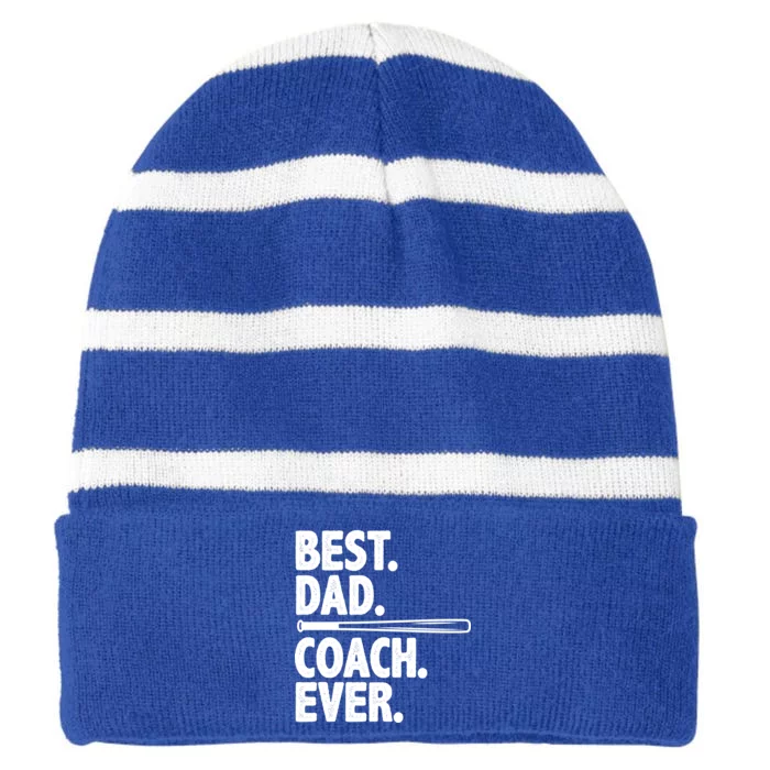 Best Baseball Dad Coach Ever Striped Beanie with Solid Band