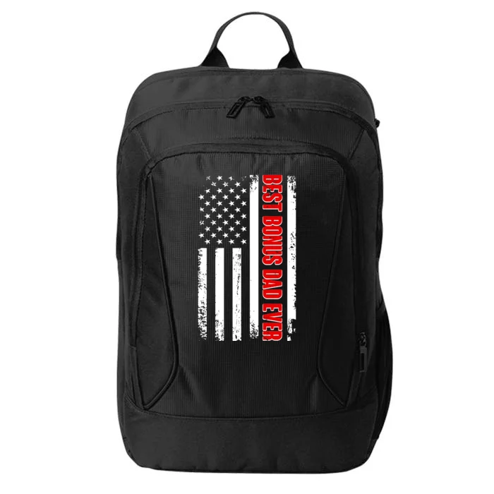 Best Bonus Dad Ever Distressed US Flag City Backpack