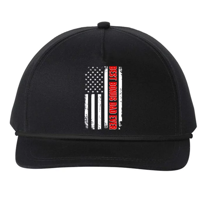 Best Bonus Dad Ever Distressed US Flag Snapback Five-Panel Rope Hat