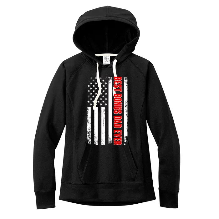 Best Bonus Dad Ever Distressed US Flag Women's Fleece Hoodie