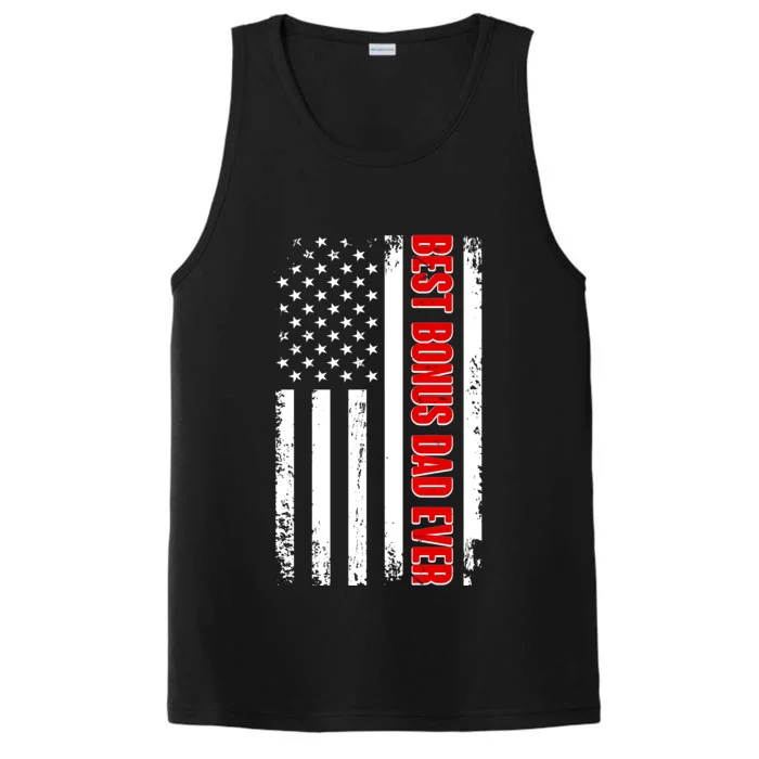 Best Bonus Dad Ever Distressed US Flag Performance Tank