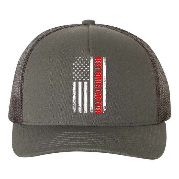 Best Bonus Dad Ever Distressed US Flag Yupoong Adult 5-Panel Trucker Hat