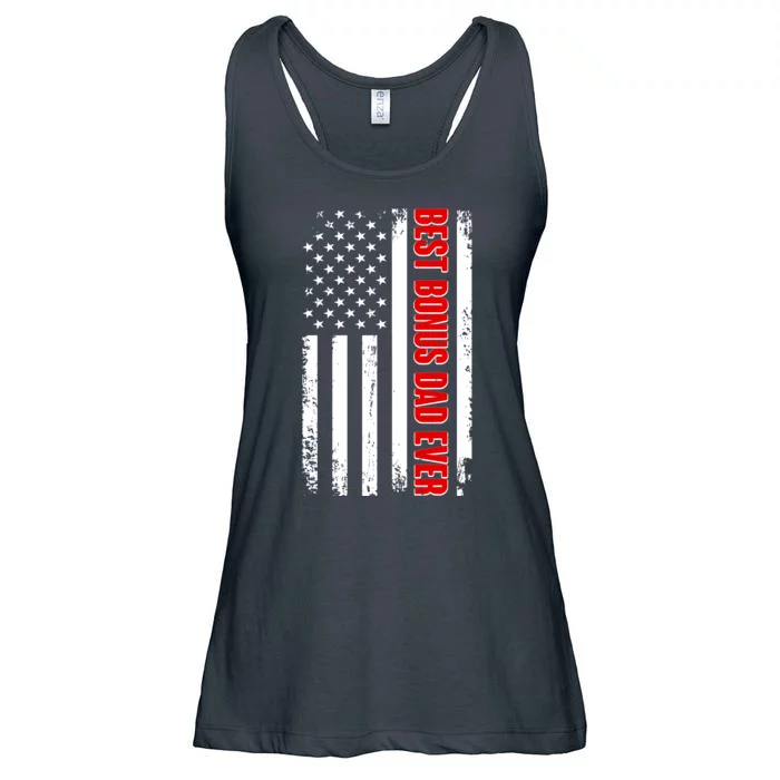 Best Bonus Dad Ever Distressed US Flag Ladies Essential Flowy Tank