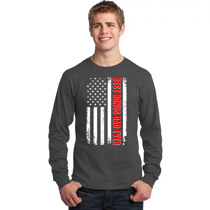 Best Bonus Dad Ever Distressed US Flag Tall Long Sleeve T-Shirt