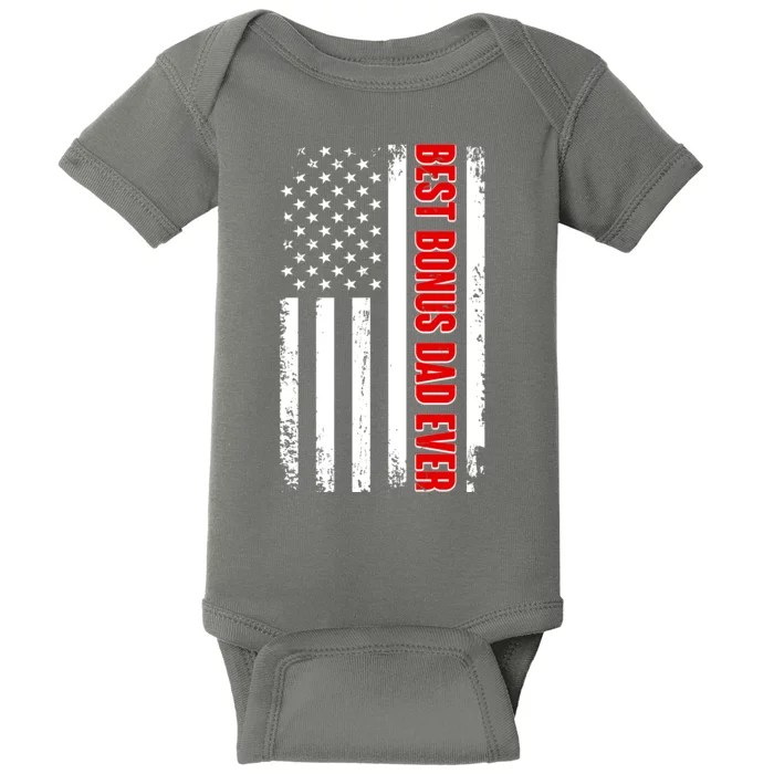 Best Bonus Dad Ever Distressed US Flag Baby Bodysuit