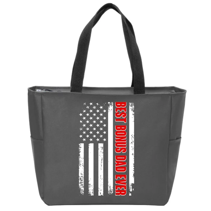 Best Bonus Dad Ever Distressed US Flag Zip Tote Bag