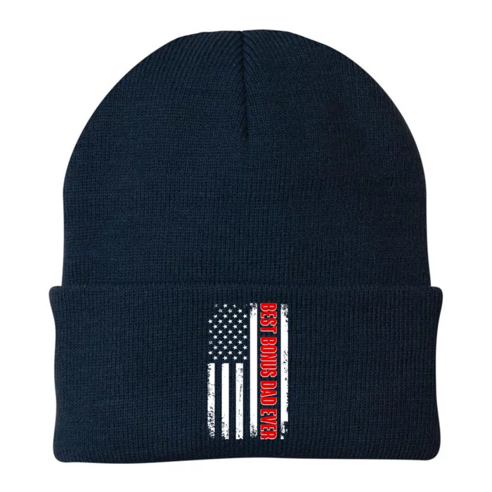 Best Bonus Dad Ever Distressed US Flag Knit Cap Winter Beanie