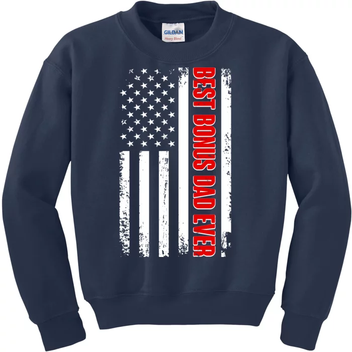 Best Bonus Dad Ever Distressed US Flag Kids Sweatshirt