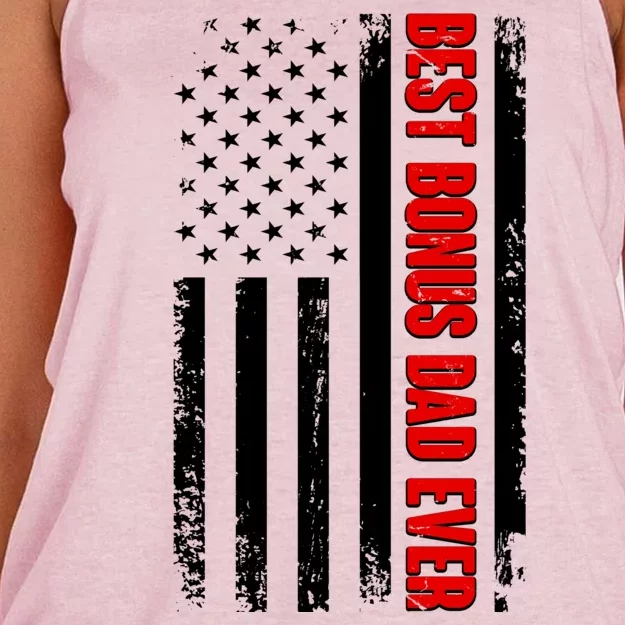 Best Bonus Dad Ever Distressed US Flag Women's Knotted Racerback Tank