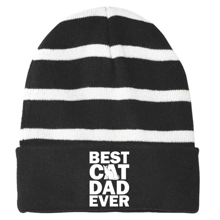 Best Cat Dad Ever Striped Beanie with Solid Band