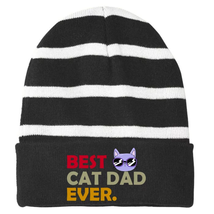 Best Cat Dad Ever Funny Cat Lover Striped Beanie with Solid Band