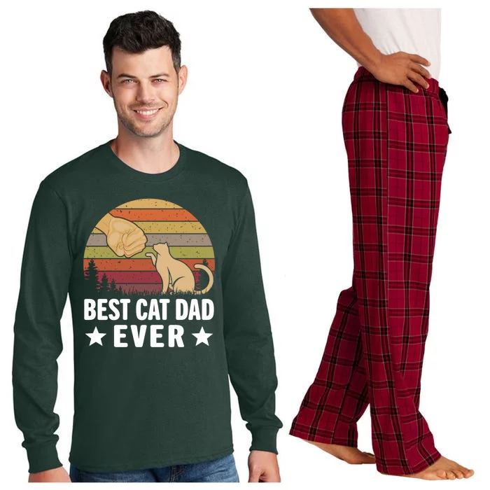 Best Cat Dad Ever Funny Cute Retro Long Sleeve Pajama Set