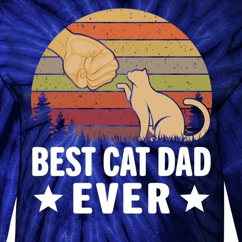 Best Cat Dad Ever Funny Cute Retro Tie-Dye Long Sleeve Shirt