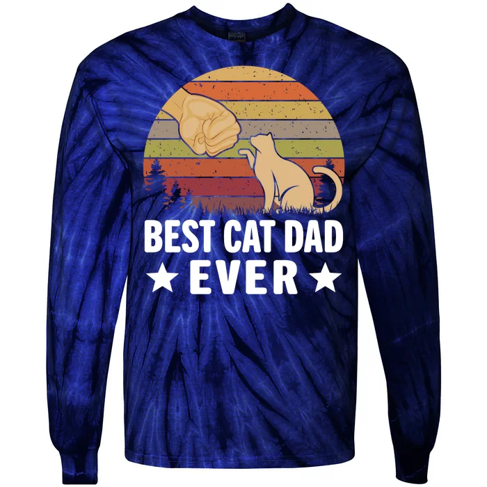 Best Cat Dad Ever Funny Cute Retro Tie-Dye Long Sleeve Shirt