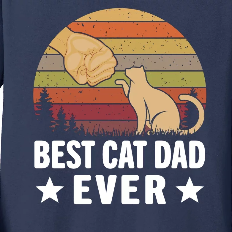 Best Cat Dad Ever Funny Cute Retro Kids Long Sleeve Shirt