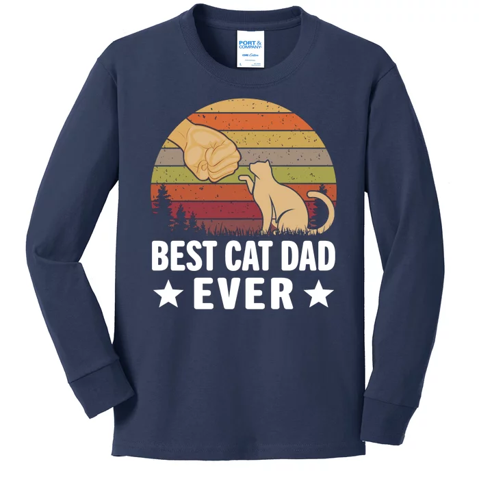 Best Cat Dad Ever Funny Cute Retro Kids Long Sleeve Shirt