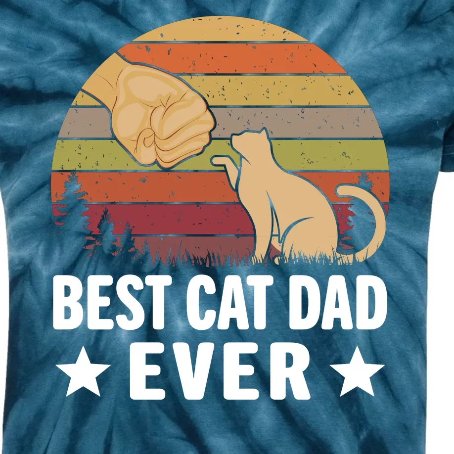 Best Cat Dad Ever Funny Cute Retro Kids Tie-Dye T-Shirt