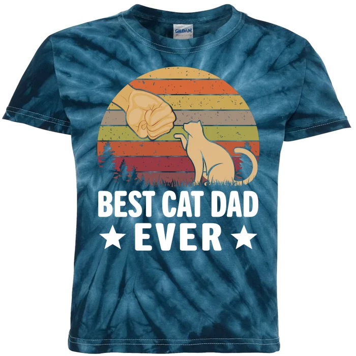 Best Cat Dad Ever Funny Cute Retro Kids Tie-Dye T-Shirt