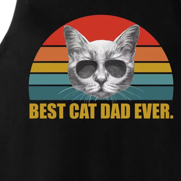 Best Cat Dad Ever Retro Sunset Ladies Tri-Blend Wicking Tank