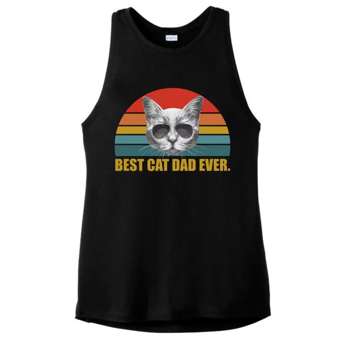 Best Cat Dad Ever Retro Sunset Ladies Tri-Blend Wicking Tank