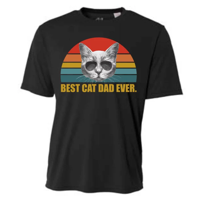 Best Cat Dad Ever Retro Sunset Cooling Performance Crew T-Shirt