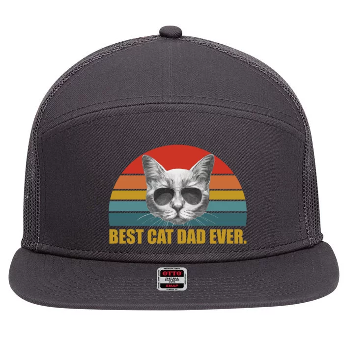 Best Cat Dad Ever Retro Sunset 7 Panel Mesh Trucker Snapback Hat