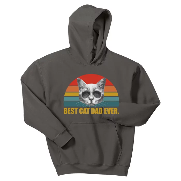 Best Cat Dad Ever Retro Sunset Kids Hoodie