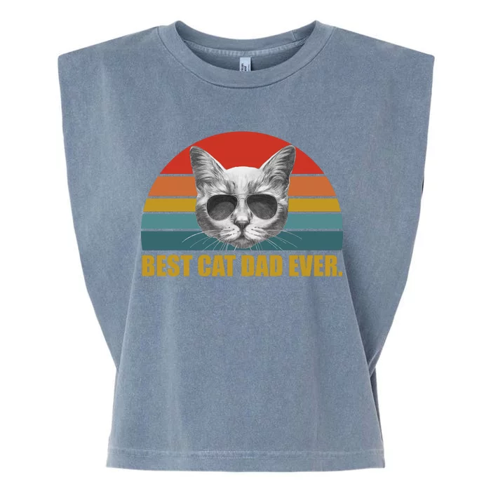 Best Cat Dad Ever Retro Sunset Garment-Dyed Women's Muscle Tee